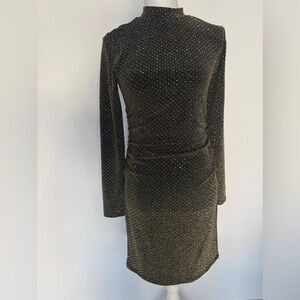 Madden Girl Black Metallic Long Sleeve Midi Dress